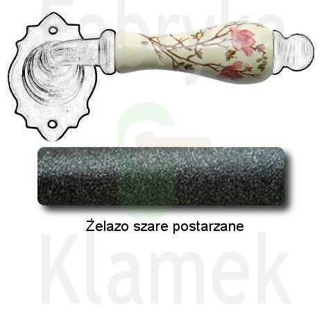 Klamka Paris 2601 bez dolnej rozety, porcelana kremowa kwiat brzoskwini Klamka Paris 2601 bez dolnej rozety, porcelana kremowa kwiat brzoskwini