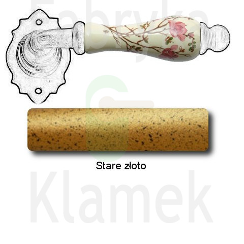 Klamka Paris 2601 bez dolnej rozety, porcelana kremowa kwiat brzoskwini Klamka Paris 2601 bez dolnej rozety, porcelana kremowa kwiat brzoskwini