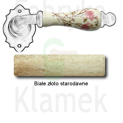 Klamka Paris 2601 bez dolnej rozety, porcelana kremowa kwiat brzoskwini Klamka Paris 2601 bez dolnej rozety, porcelana kremowa kwiat brzoskwini